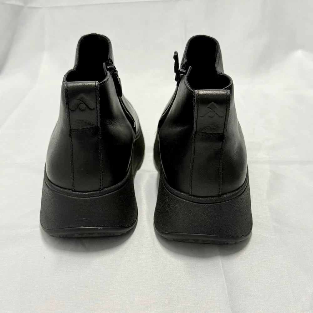 FitFlop F-Mode Leather Platform Zip Ankle Boots Black Womens 8 Grunge Goth Fall